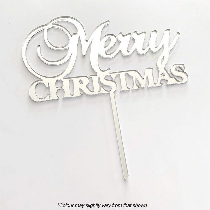 MERRY CHRISTMAS SILVER MIRROR ACRYLIC CAKE TOPPER - Cake Decorating Central