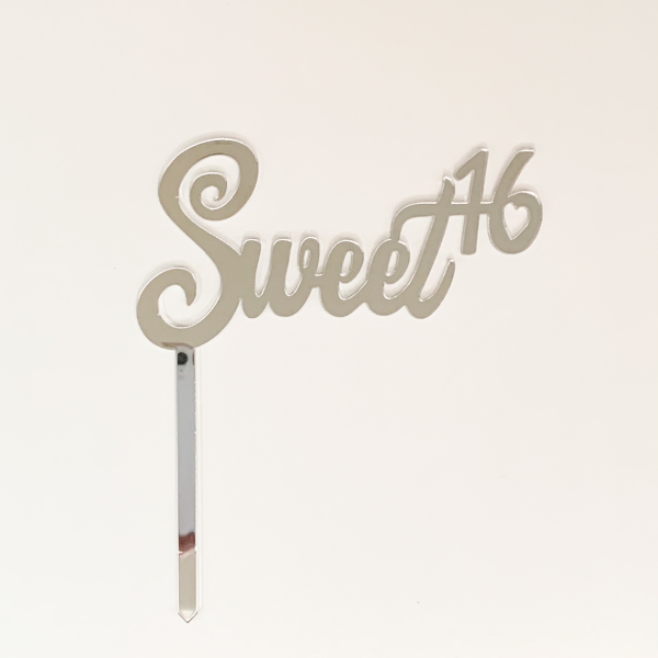 Sweet 16 Silver Mirror Cake Topper