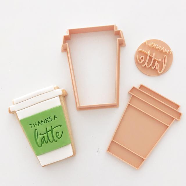 THANKS A LATTE COFFEE CUP CUTTER + EMBOSSER SET by Little Biskut - Cake Decorating Central