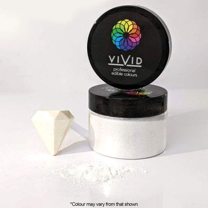 VIVID PLATNIUM WHITE SHIMMER EDIBLE METALLIC DUST 50G - Cake Decorating Central